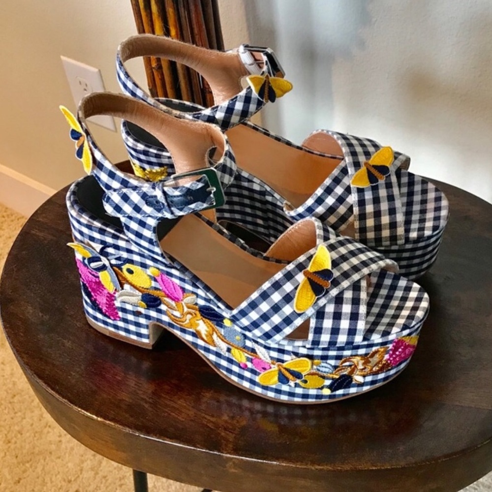 LAURENCE DACADE HELISSA GINGHAM EMBROIDERED WEDGE